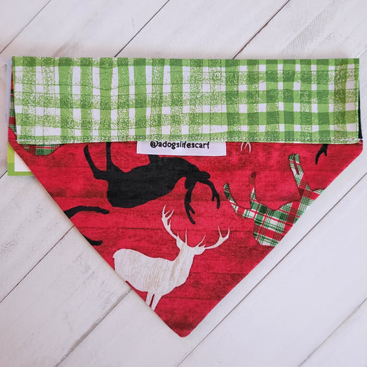 Deer in Green Gingham Christmas Scarf