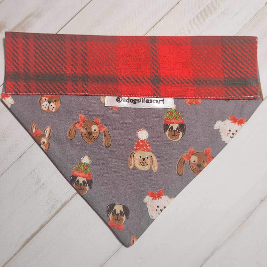 Christmas Dogs on Plaid Holiday Christmas Scarf