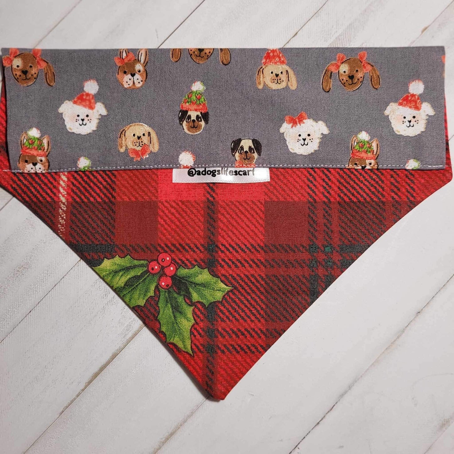 Christmas Dogs on Plaid Holiday Christmas Scarf