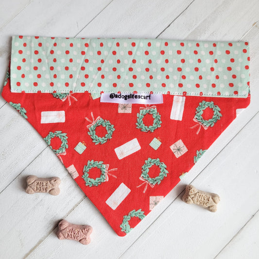 Polka Dot Wreaths Holiday Christmas Scarf