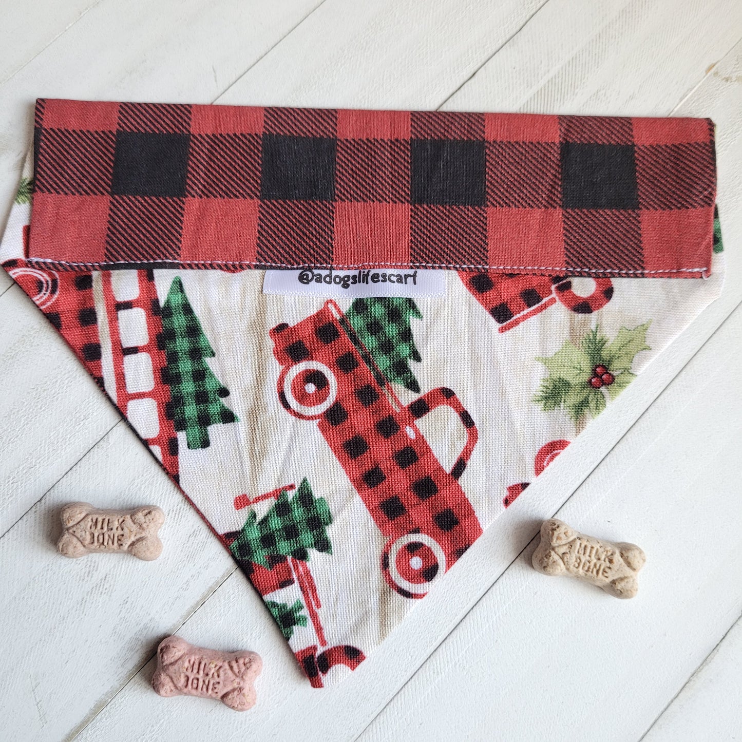 Trees & Trucks in Plaid Christmas Scarf